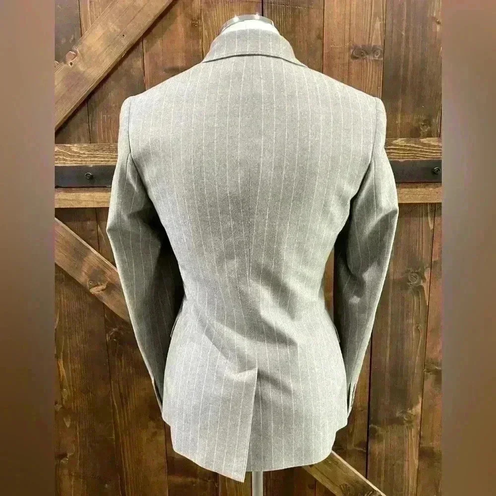 Ralph Lauren Purple Tag Wool 2 Piece Pant Suit Gray White Pinstripes Size 6/8